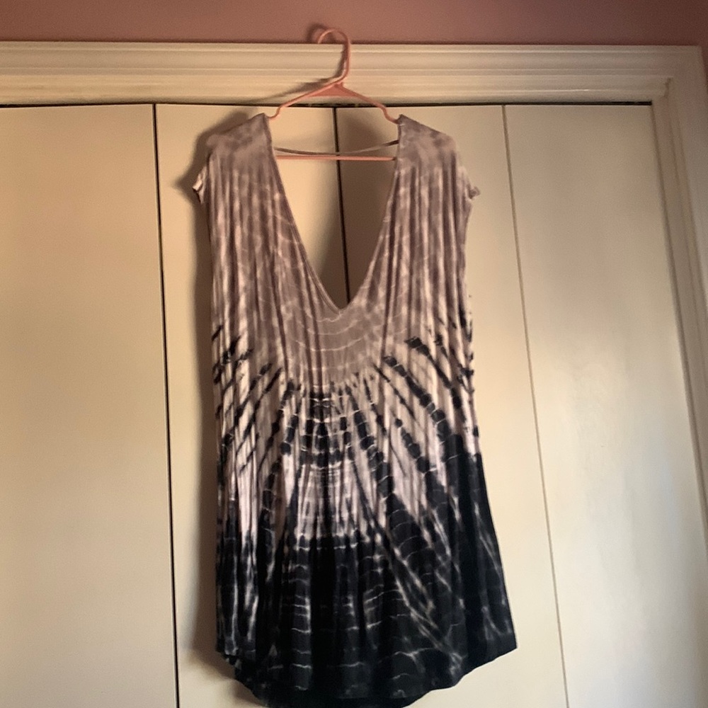 Grey & navy blue deep v-neck dress